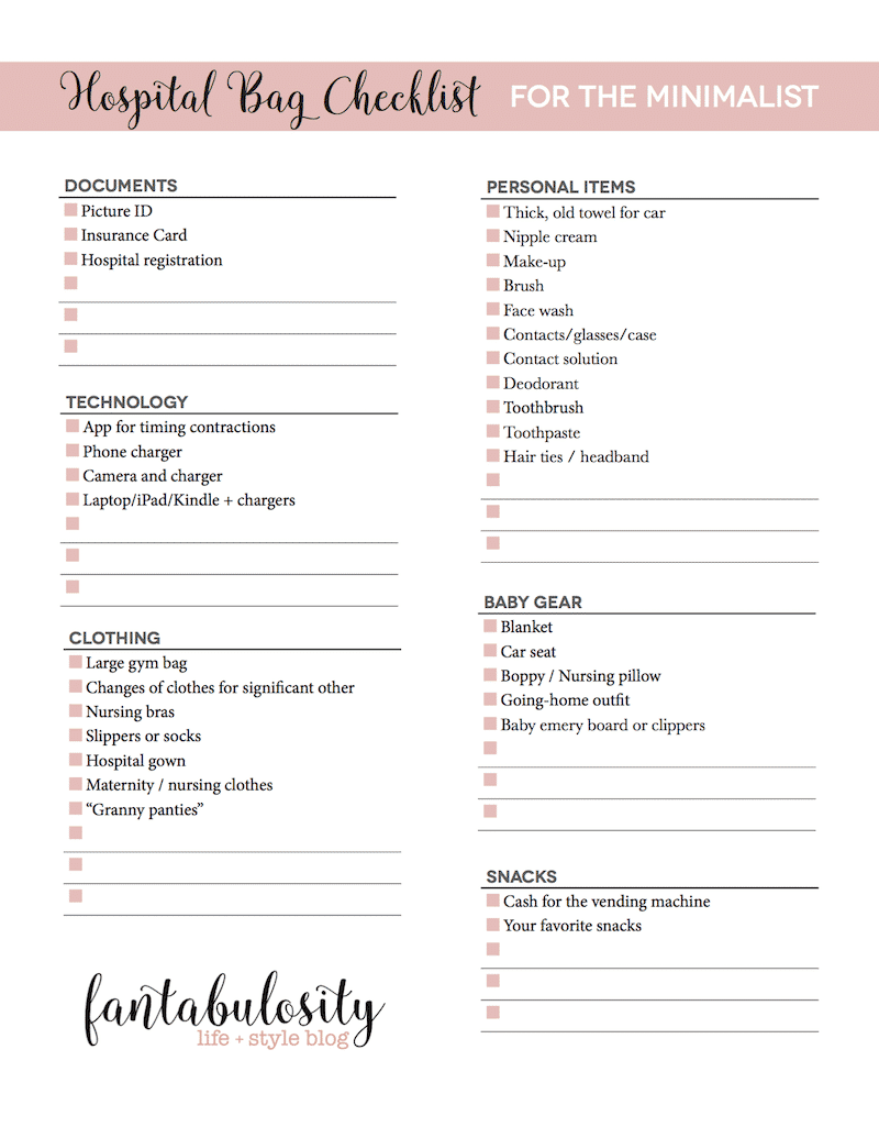 Hospital bag checklist for mum and baby + printables