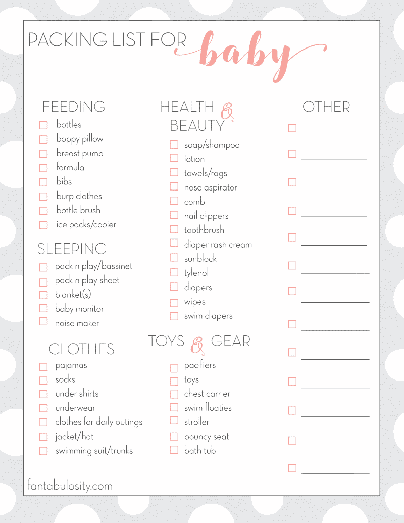 Baby Travel Checklist Free Printable for What to Pack for ...