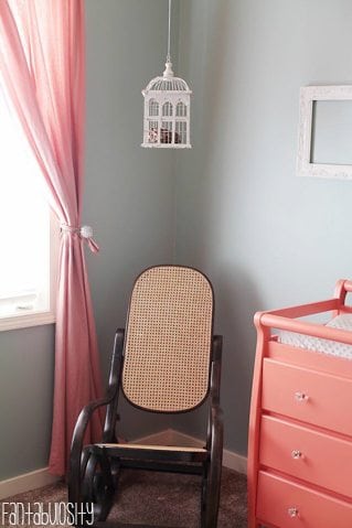 Baby Girl Nursery Gray and Coral Design Rocking Chair https://fantabulosity.com