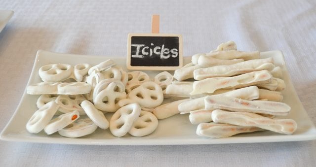 Christmas Play Date Snowmen Theme white chocolate covered pretzels