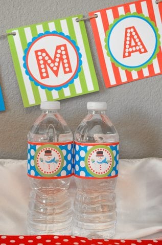 Christmas Play Date Snowmen Theme bottled water labels