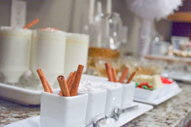 White Christmas Party Ideas Cinnamon Sticks for hot chocolate bar https://fantabulosity.com