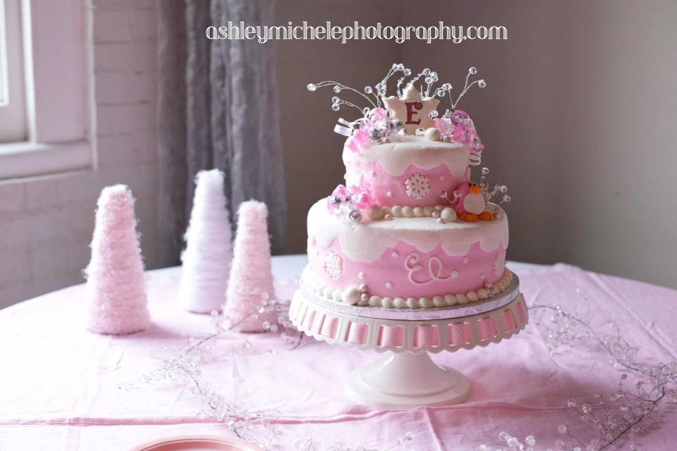 Winter Onederland Cake Table - all of the pink details are so cute!