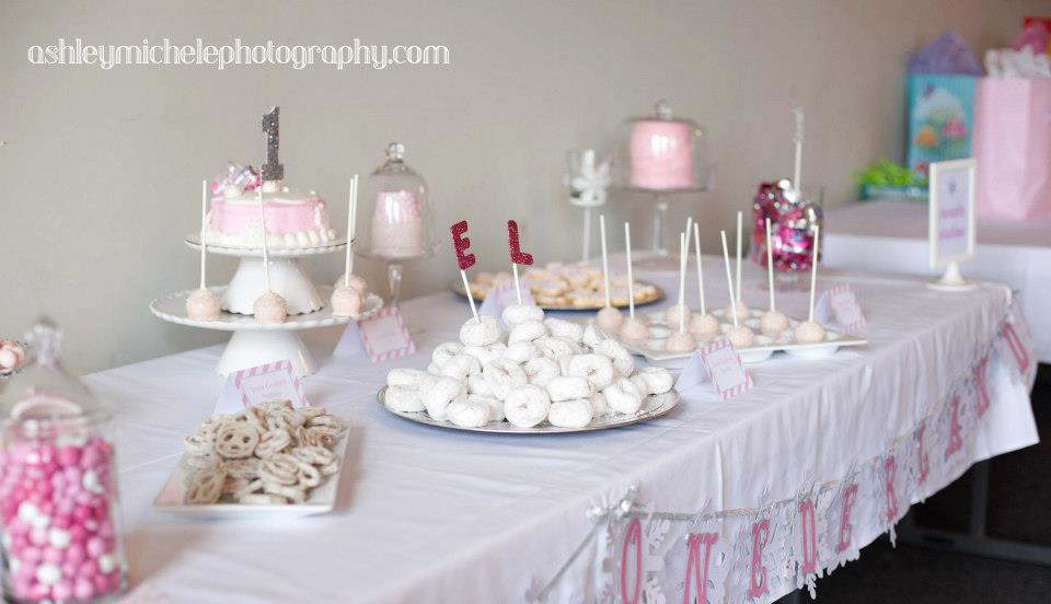 Winter Onederland Girl Birthday Party Donuts and goodies