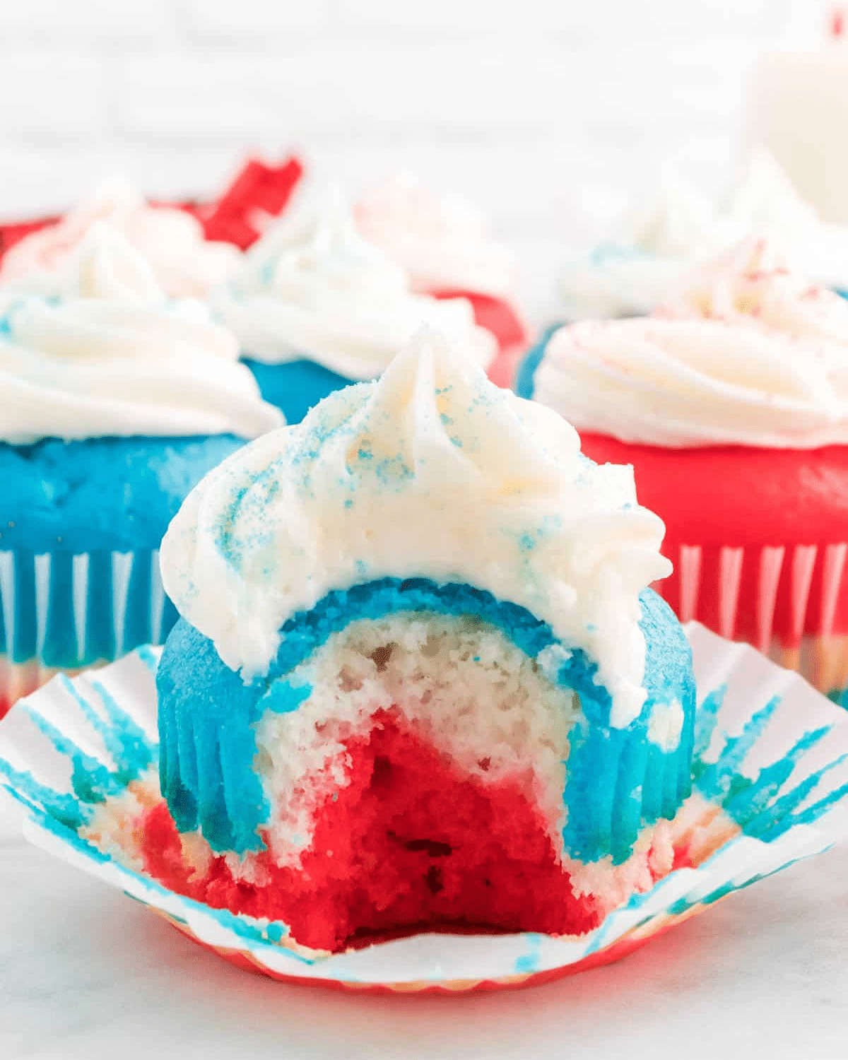 Red, white and blue layered cupcakes