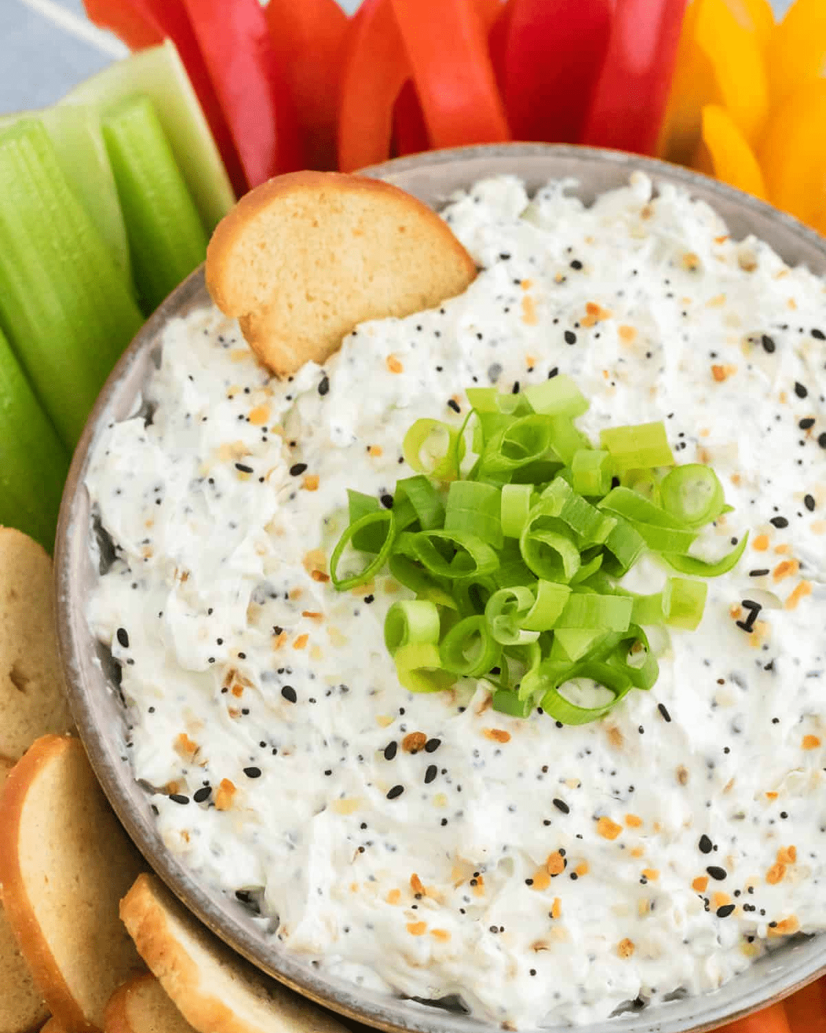 Everything bagel dip with veggies and crackers