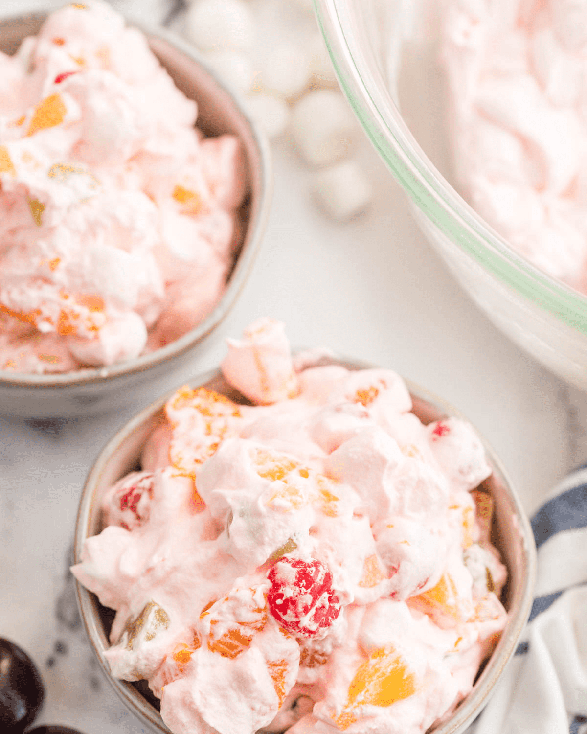 cool whip fruit salad in a bowl