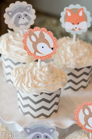 Woodland Friends First Birthday Party Cupcake Toppers https://fantabulosity.com