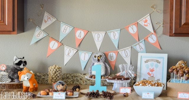 Woodland Friends First Birthday Party Ideas - Dessert Table https://fantabulosity.com