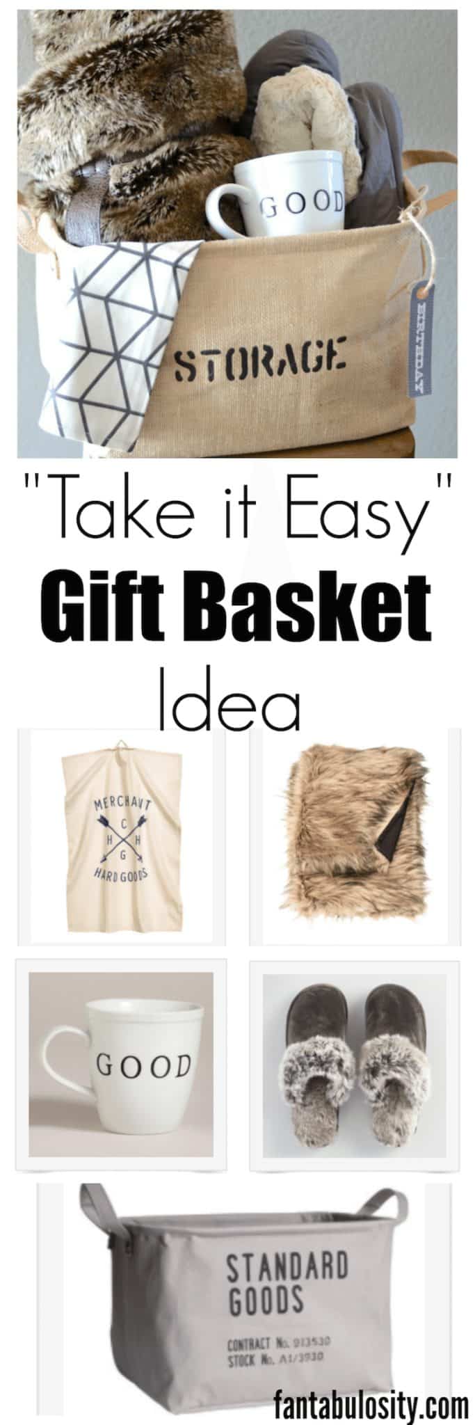 Take it Easy Relaxation Gift Basket Idea for Men or Women: This simple gift idea is perfect for any man or woman for ANY occasion! Who wouldn't love a basket with an excuse to relax!
