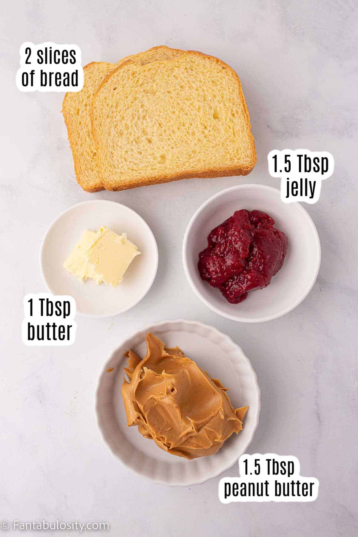 Ingredients for fried peanut butter and jelly sandwich.