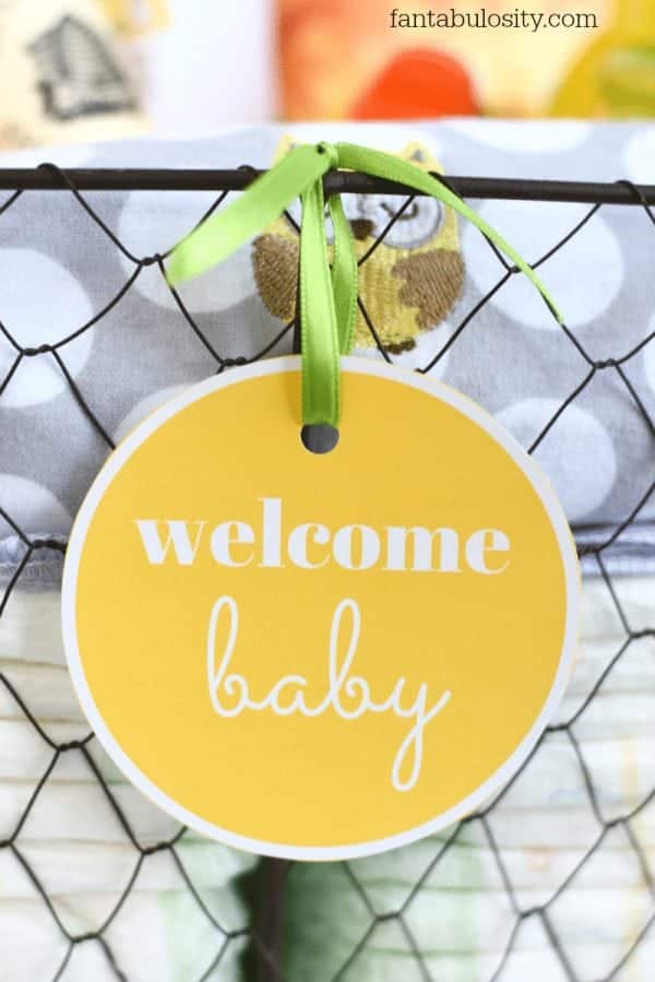 New Baby Gift Basket Idea with free printable https://fantabulosity.com