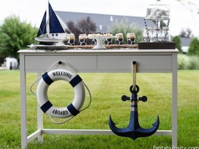 Nautical Birthday Party Ideas, Boy or Girl! Navy Blue and White Dessert table! https://fantabulosity.com