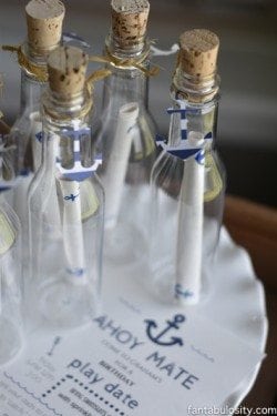 Nautical Birthday Party Invitation, Message in a bottle! So cute! https://fantabulosity.com