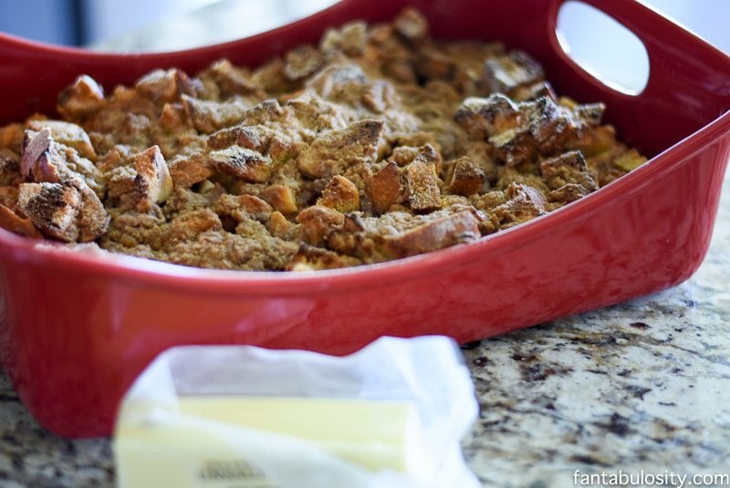 French Toast Bake in a red pan