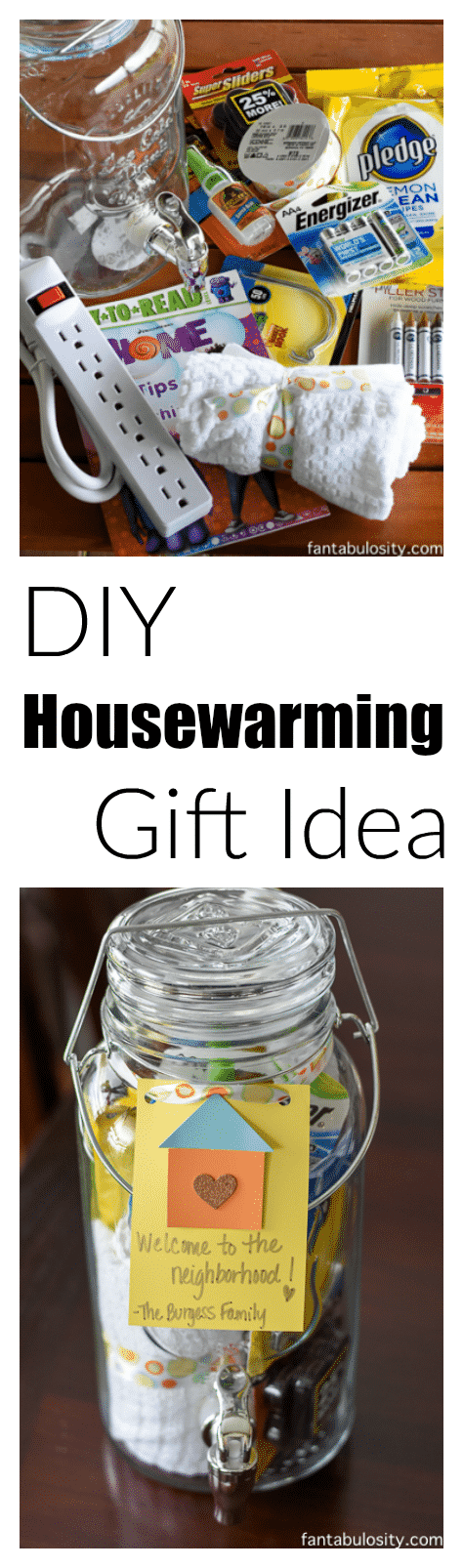 Aw, how cool is this! DIY Housewarming Gift Idea! They can even use the drink dispenser again and again!