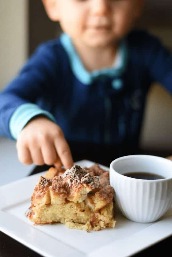 french toast bake with a toddler