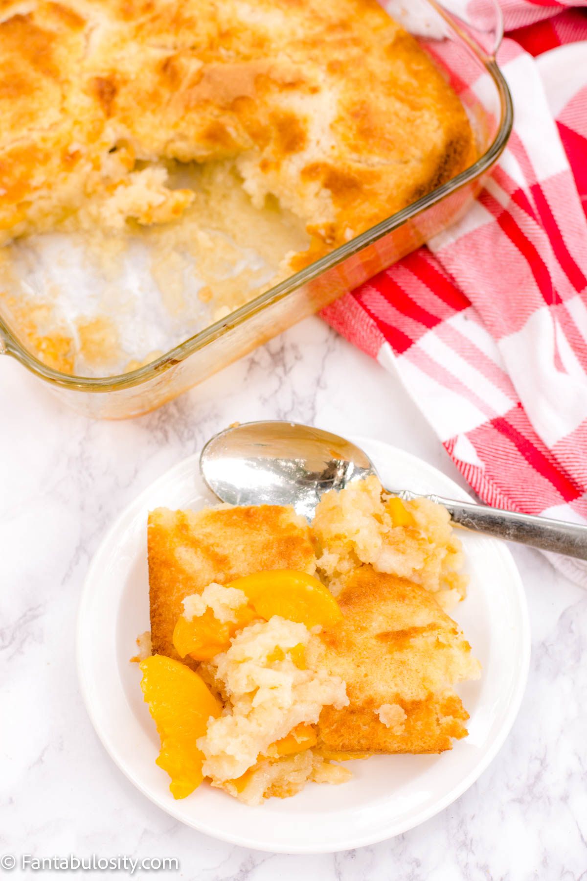 Single serving of peach cobbler on plate