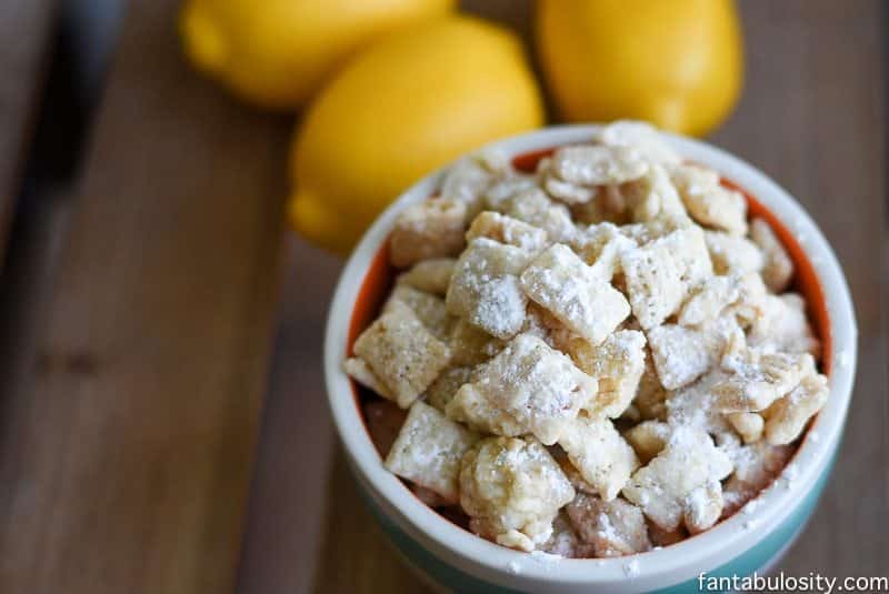 White Chocolate Lemon Puppy Chow Recipe! My mouth is WATERING! https://fantabulosity.com