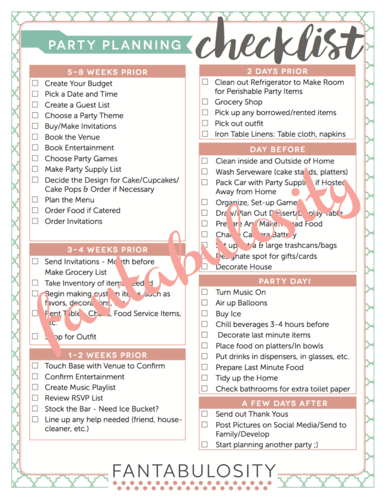 Sample Party Planning Checklist