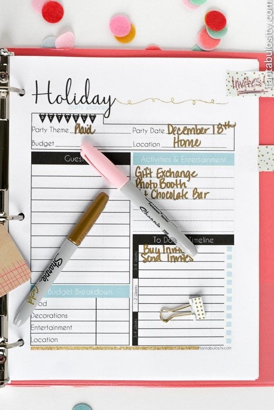 Holiday Party Planning Organizing Sheets - Printable and Downloadable