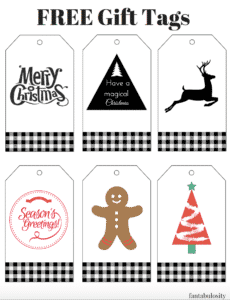 Free Buffalo Plaid Gift Tags download! Black and White, deer, modern, classy Christmas, Winter gift tags.