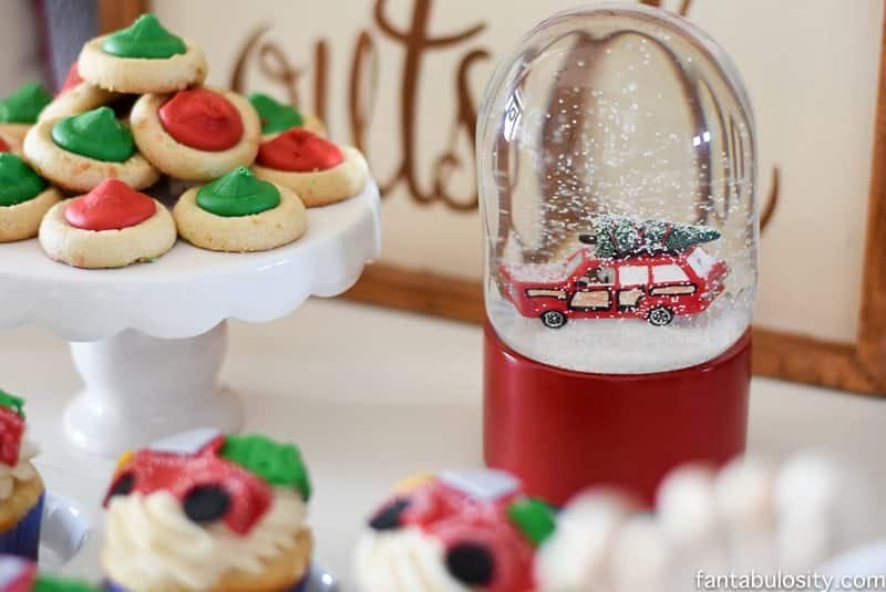 Ahh! Such an adorable theme! Vintage Christmas Party Ideas: Truck with Christmas Tree, cupcakes, red green and white, hot chocolate bar