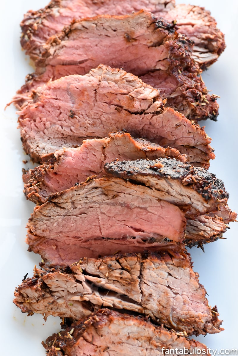 Sliced pieces of grilled beef tenderloin