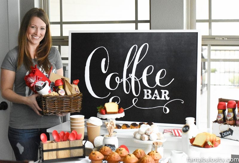 I can SO do this!!! Coffee Bar Party: "You've Warmed My Heart," theme! LOVE what she did as a random act of kindness with her guests! DIY Coffee bar ideas galore, and SO easy! fantabulosity.com