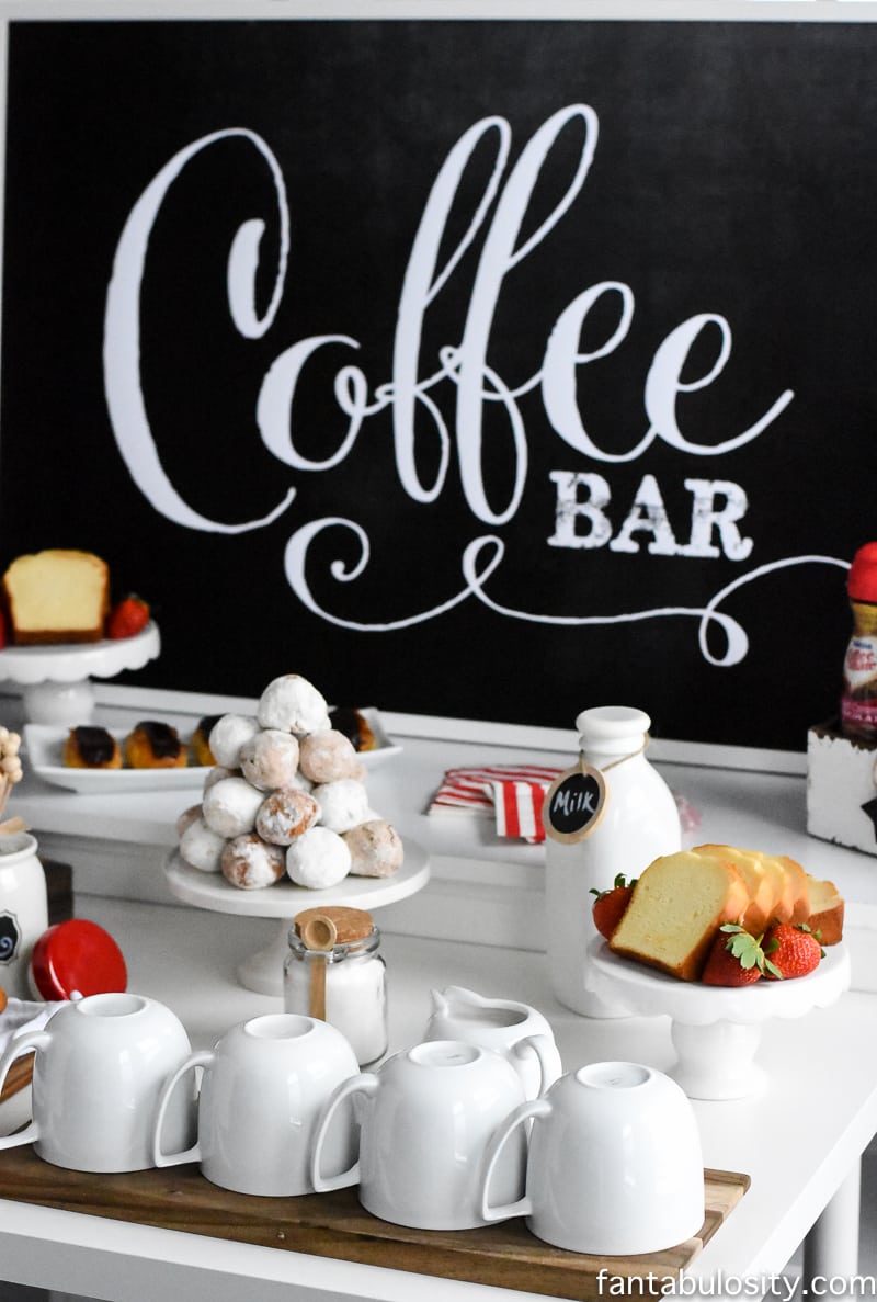 I can SO do this!!! Coffee Bar Party: "You've Warmed My Heart," theme! LOVE what she did as a random act of kindness with her guests! DIY Coffee bar ideas galore, and SO easy! fantabulosity.com