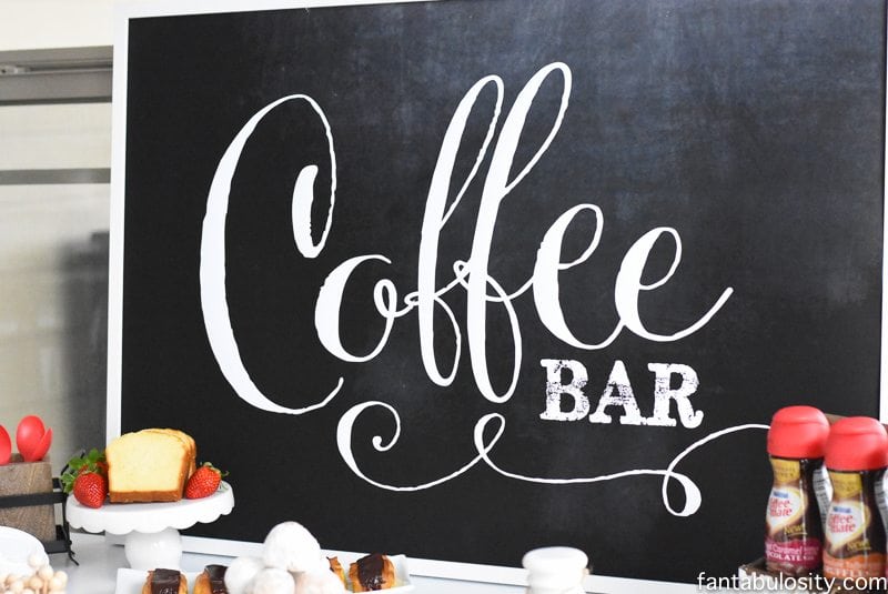 I can SO do this!!! Coffee Bar Party: "You've Warmed My Heart," theme! LOVE what she did as a random act of kindness with her guests! DIY Coffee bar ideas galore, and SO easy! fantabulosity.com