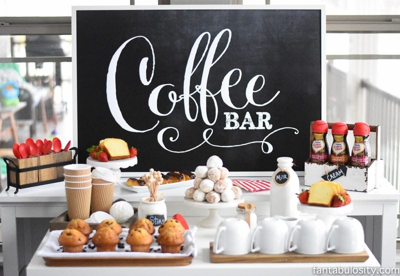 Coffee Bar Party: "You've Warmed My Heart," theme! LOVE what she did as a random act of kindness with her guests! DIY Coffee bar ideas galore, and SO easy! fantabulosity.com
