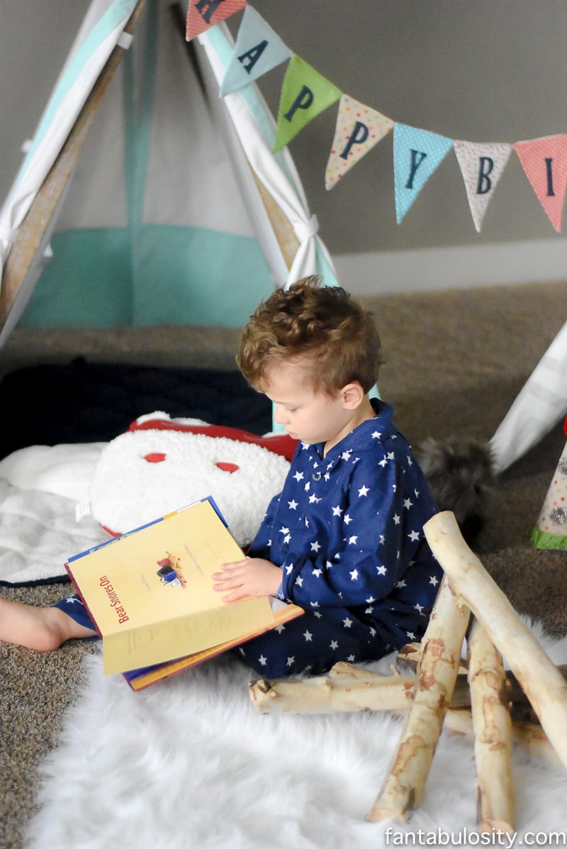 A Camp-In Sleepover! A Camping Sleepover Birthday Party! How fun is this! It's all so cute!!! Camping Sleepover Birthday Party Ideas! Pottery Barn Kids, fake fire, tents, sleeping bags, fire birthday cake, kaleidoscope, birthday banner. 