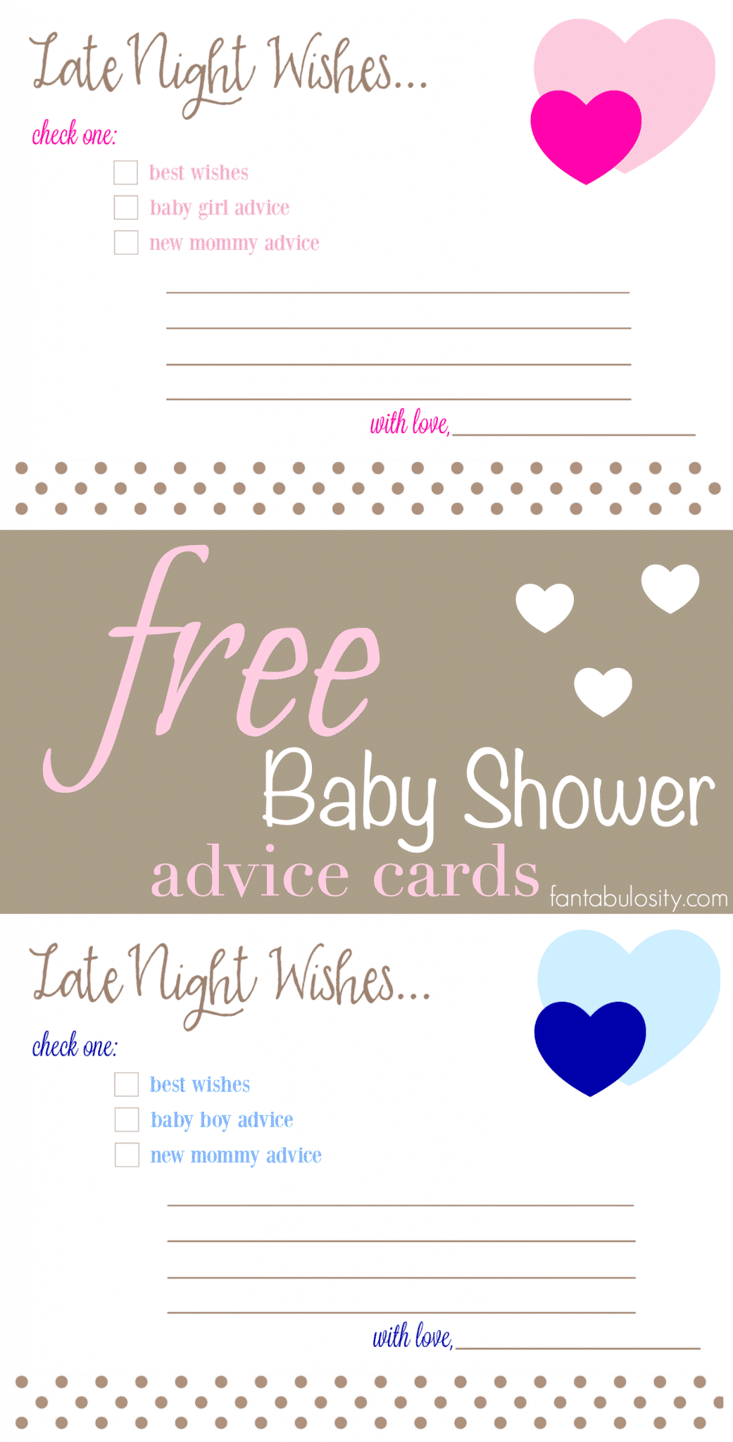 Late Night Wishes Baby Shower Advice Cards Boy and Girl, new mom AND second time mom! Free printable https://fantabulosity.com