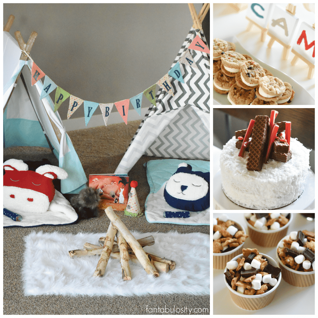 Camping Birthday Party Ideas for indoors, camping party! Living room campout for kids.