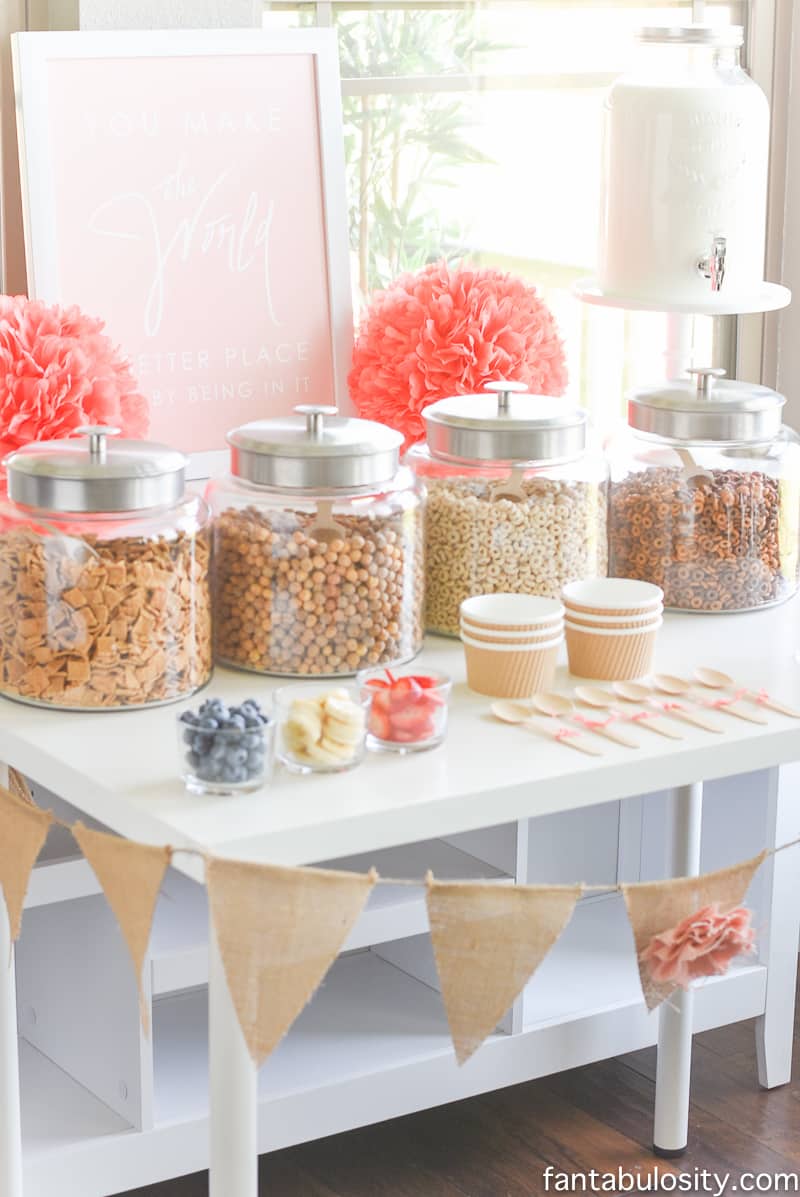 Cereal Bar Ideas: Brunch shower, bridal shower, mother's day, baby shower breakfast party