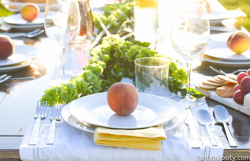 Peach Place Setting! Love this! So simple and classy. Pop Up Backyard Dinner Party: Entertaining Ideas, classy, easy simple, quick, fun, outside. Outdoor Party Ideas