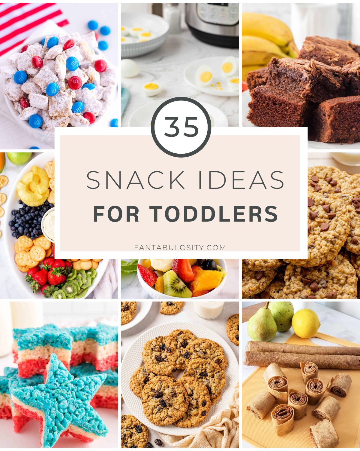 Snack ideas for toddlers, image collage. 