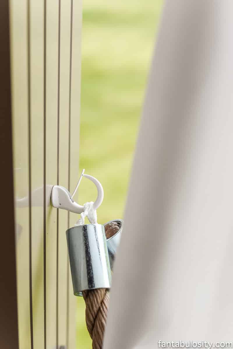 DIY Patio Curtain Tie Backs - Nautical - Rope, & metal couplings