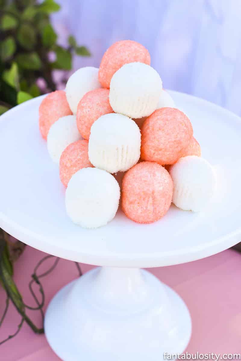 Glitter Bites for pink, coral, peach dessert table idea. Favorite Things Party Summer Edition