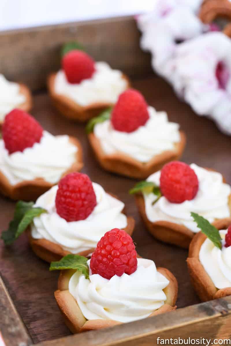 Mini white chocolate pies, in cookie cups for the dessert table at the Favorite Things Party