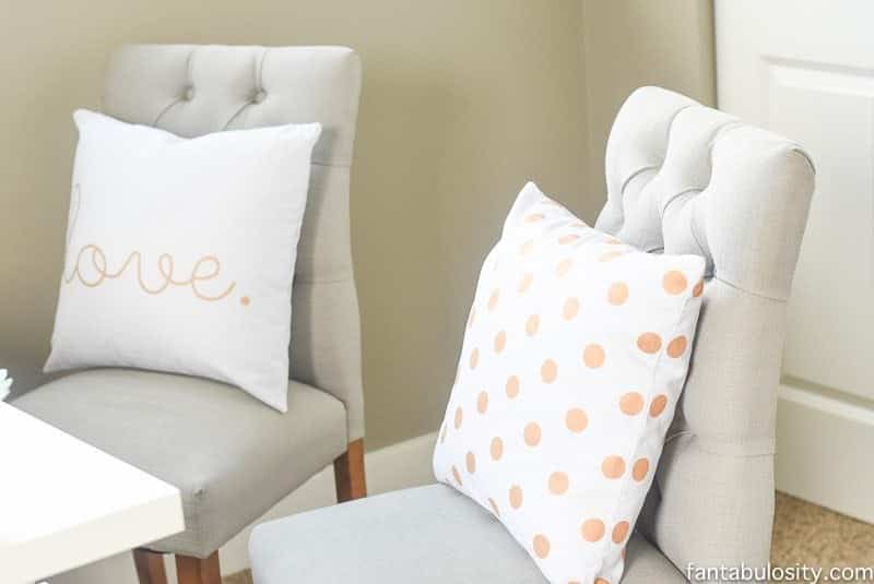 Office chairs in home office: gold mint coral. love that color combo. so chic!