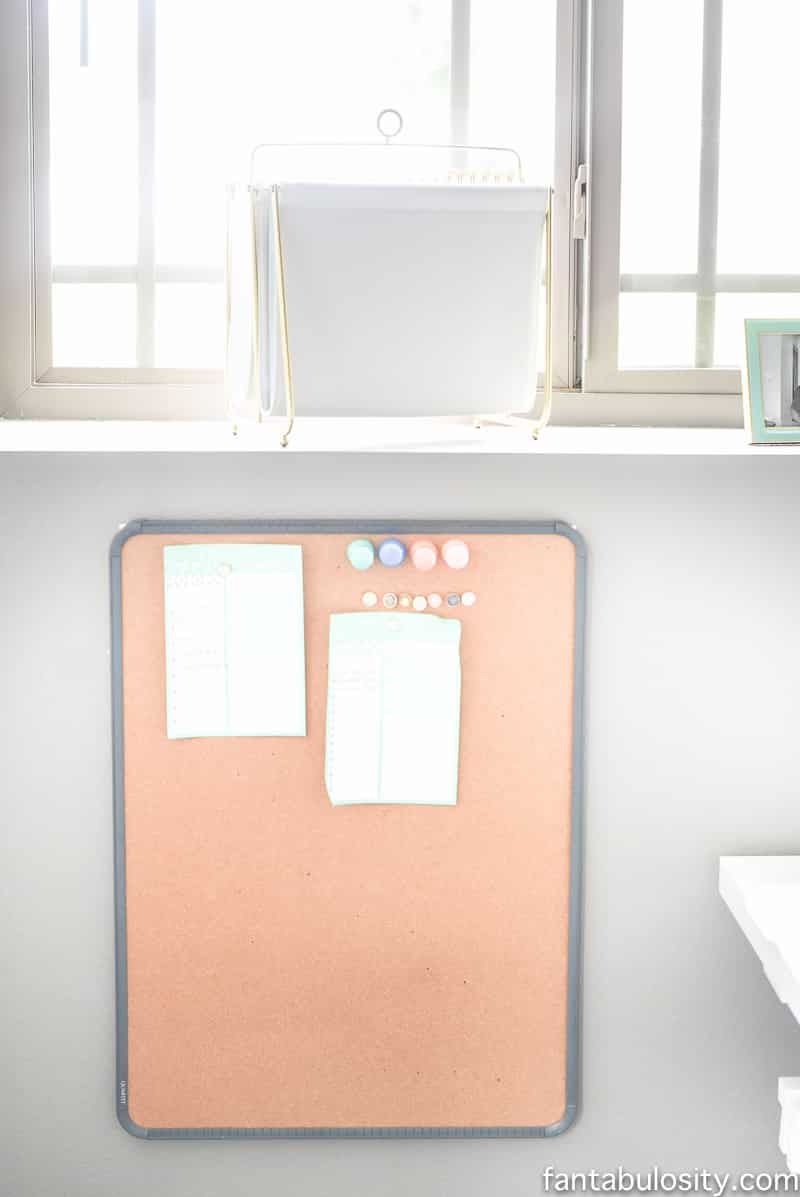 Board in home office, to keep right by her desk. Soooo perfect.