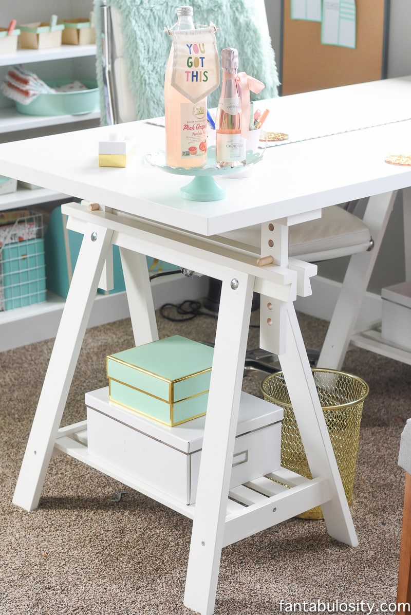 Storage on desk from IKEA, love this!