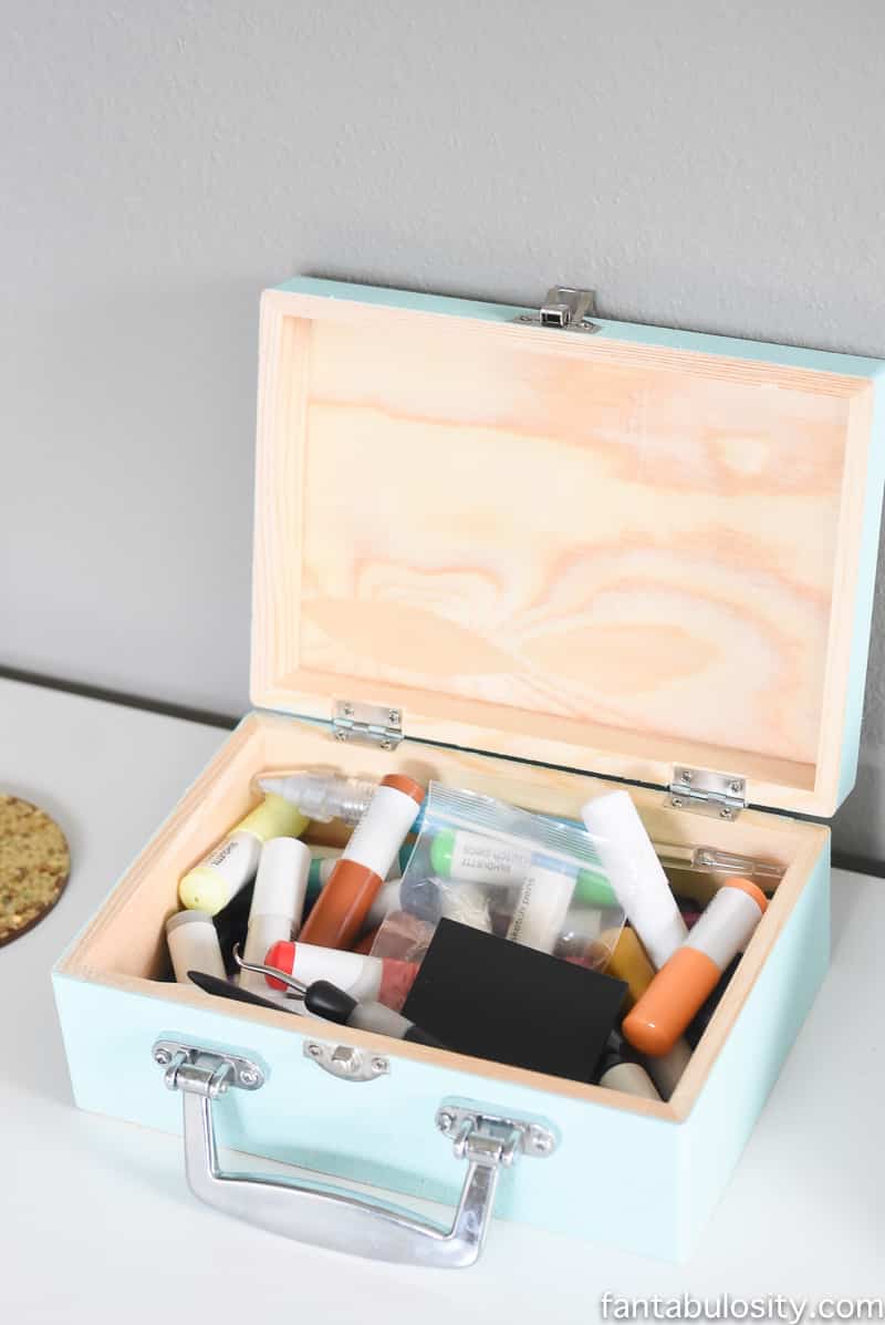 Wooden box to hold silhouette pens, cutters, etc. for her craft studio in her new home office reveal. So chic!