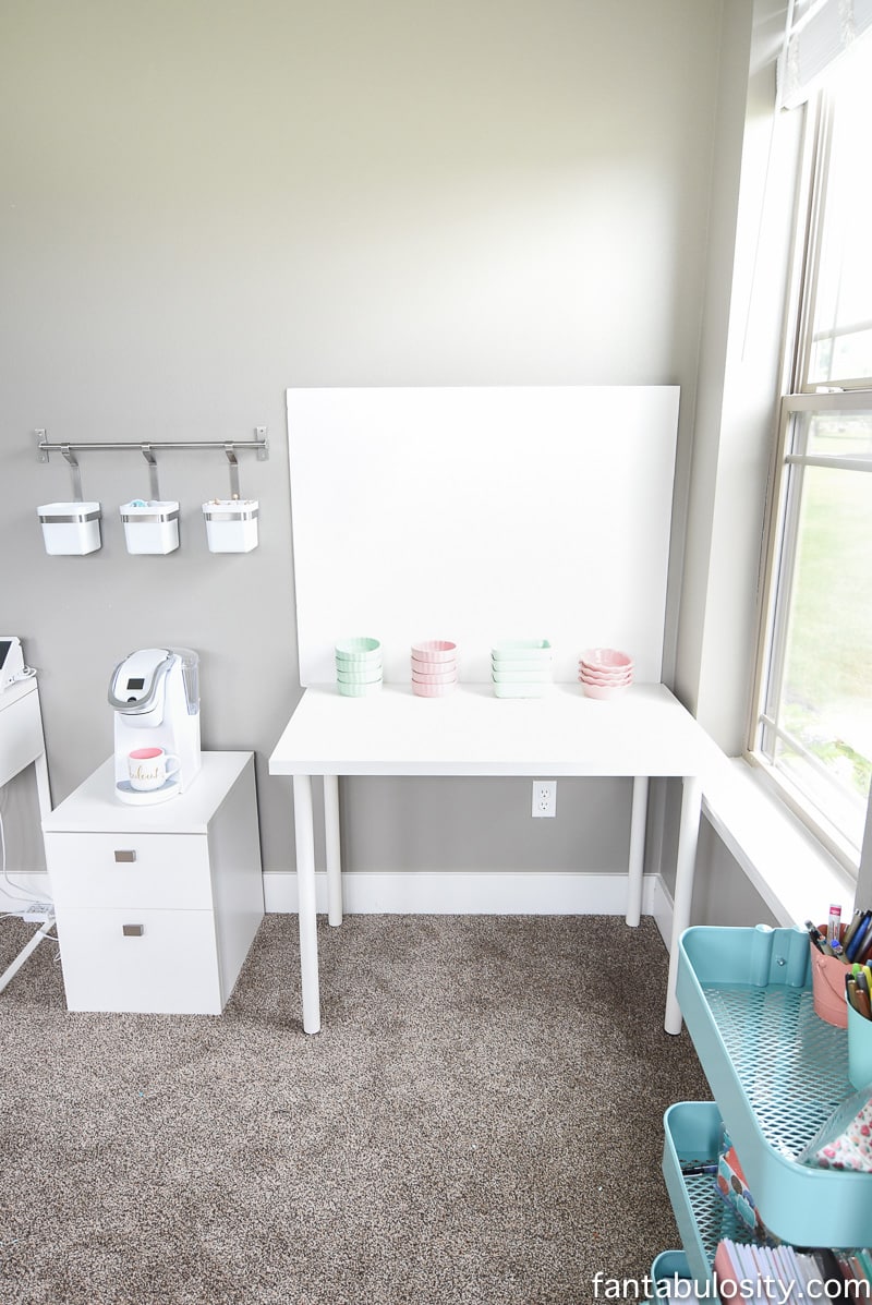 Photo studio, craft station, coffee bar, in her home office. LOVE!