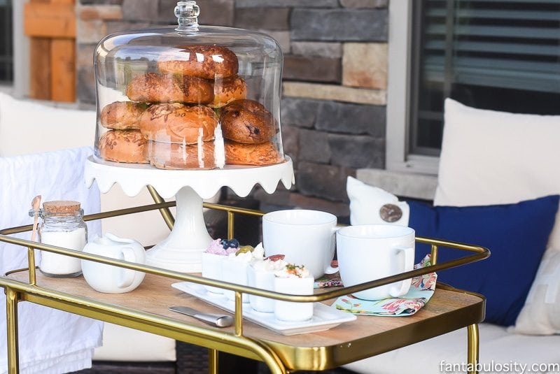 Bagel Bar Cart! So cute for an outdoor, back yard, brunch or breakfast. 