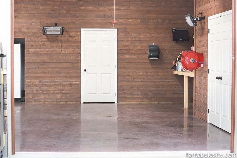 Garage flooring, and garage floor paint ideas! Love how this garage has built in closets for garage organization. 