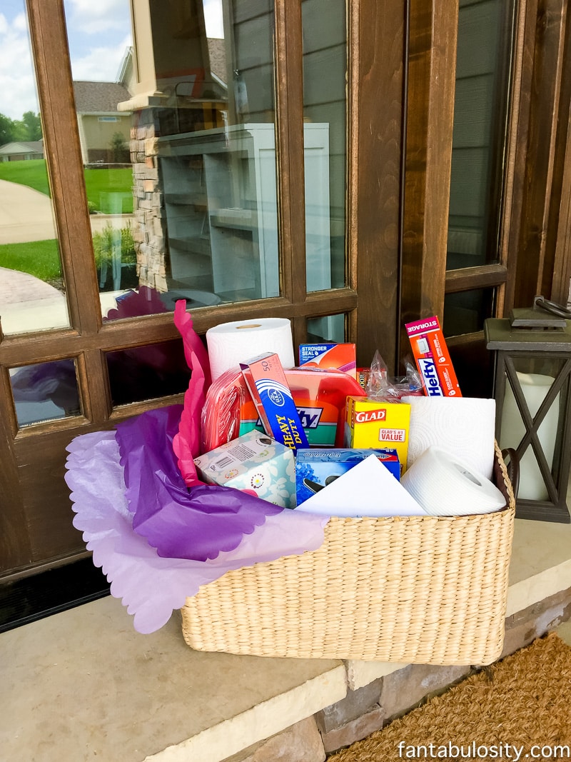 Sympathy Gift Ideas: This is so smart! Sending necessities to those who've recently lost someone, so they don't have to worry about having things on hand for guests. Sympathy Gift Basket Idea for bereavement, grieving, funeral, and condolence.