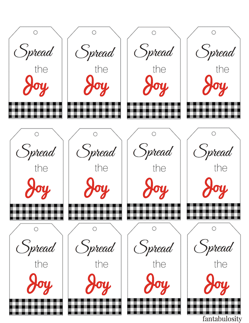 Free "Spread the Joy" gift tags for a homemade butter or jam gift! Hostess Bread Basket Gift Idea